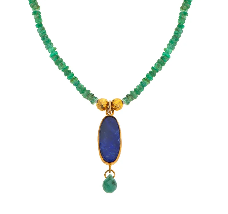 personalized necklaces for women-Nava Zahavi Yellow Gold Opal and Emerald Necklace