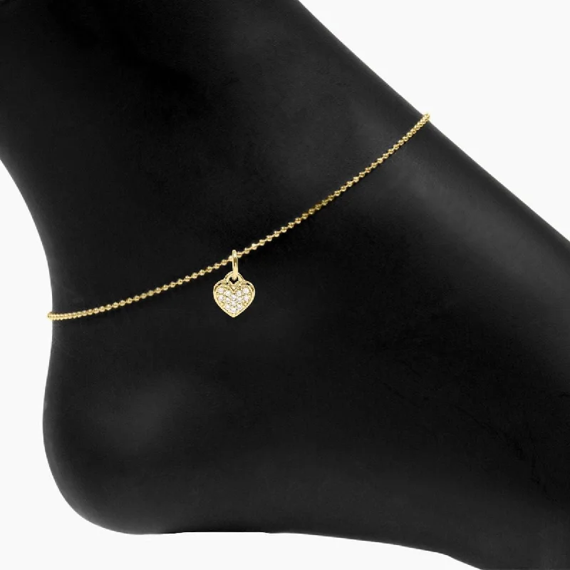 personalized anklets for women-Roma Heart CZ Charm Adjustable Anklet