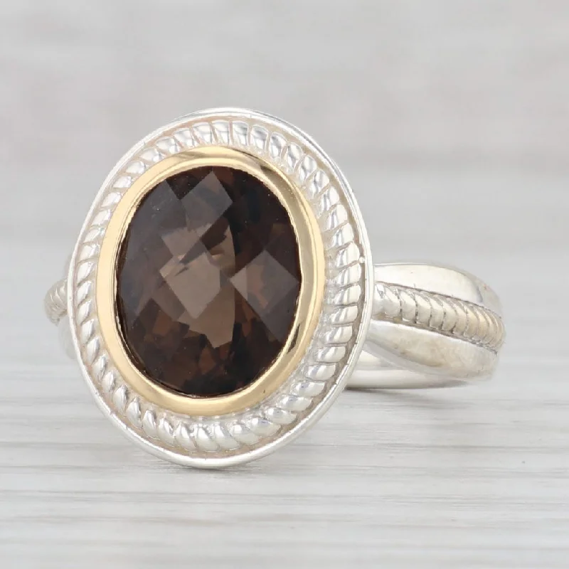 affordable rose gold engagement rings for women-4.35ct Smoky Quartz Ring 18k Gold Sterling Silver Size 7-7.25 Oval Solitaire