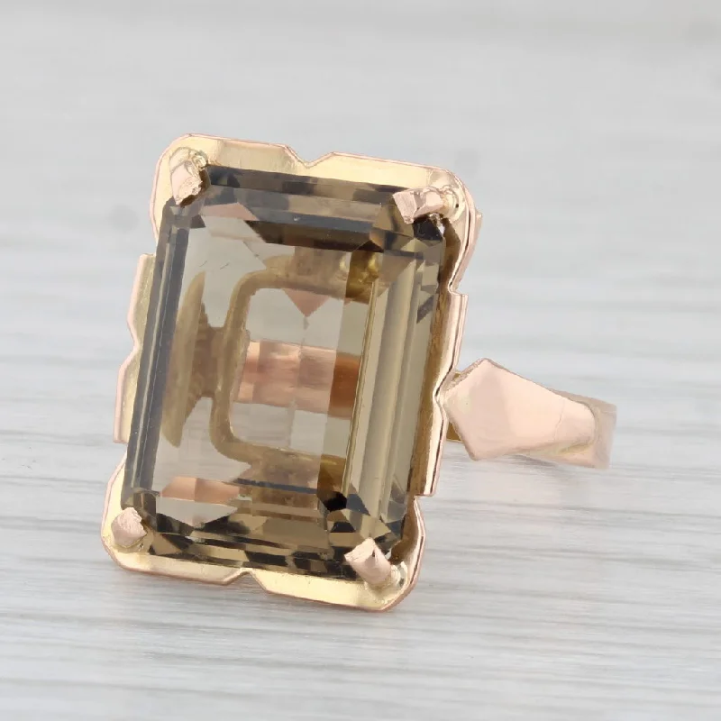 unique engagement rings for women-9.65ct Smoky Quartz Ring 18k Rose Gold Size 5.75 Emerald Cut Solitaire