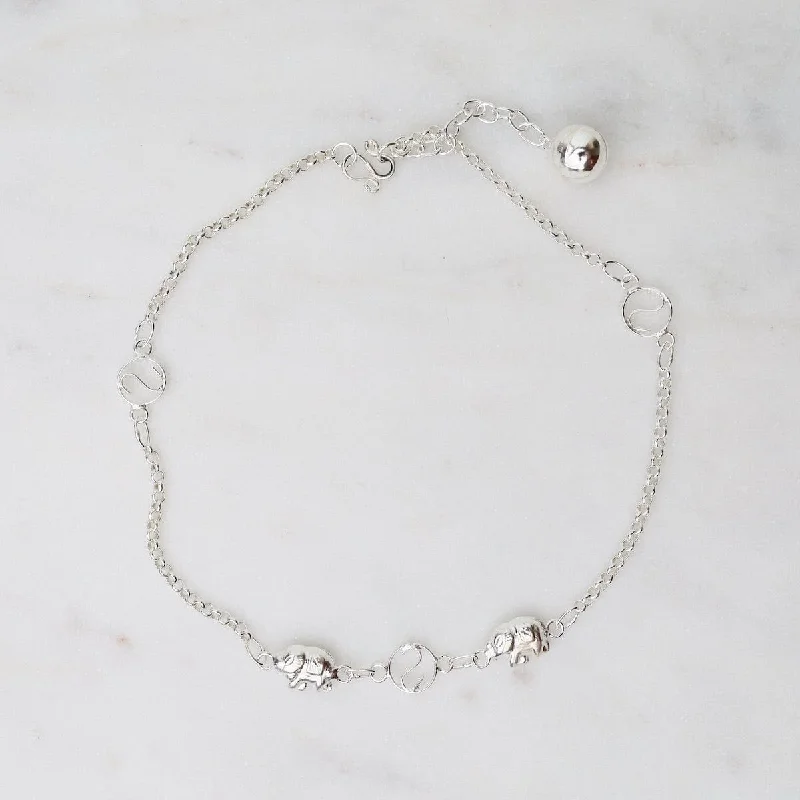 custom charm anklets for women-Yin Yang Elephant Anklet