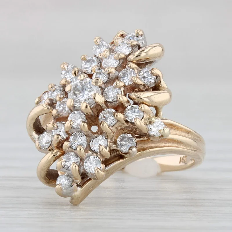 classic engagement rings for women-0.80ctw Diamond Cluster Ring 14k Yellow Gold Size 5.5 Cocktail Bypass