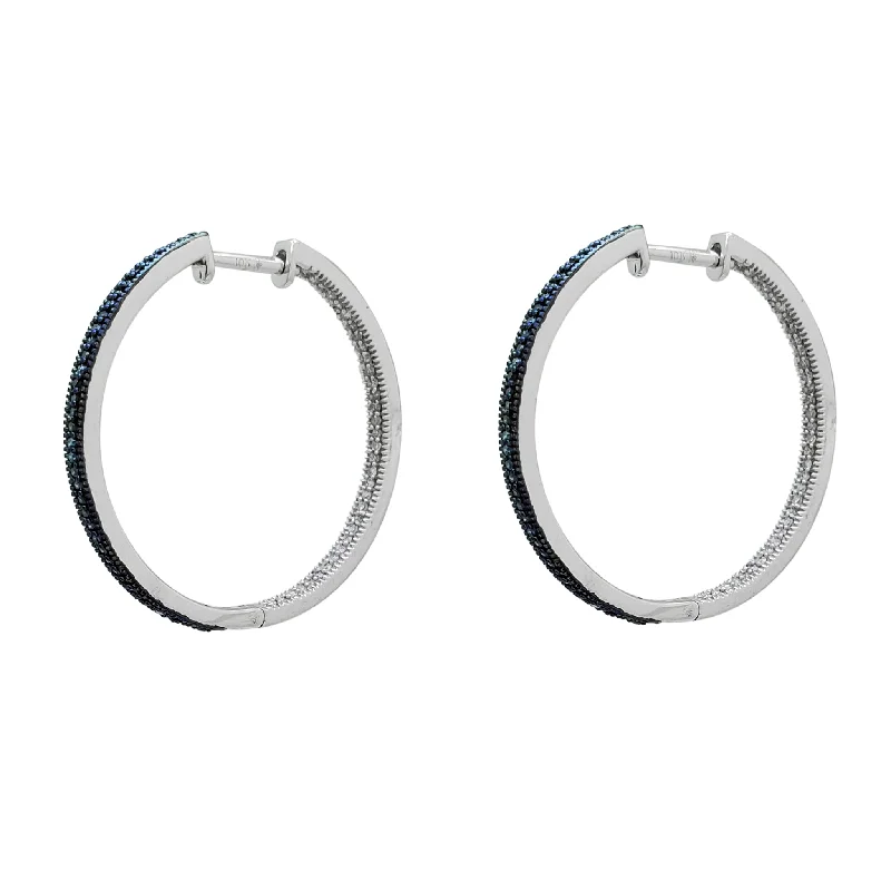 vintage gemstone earrings for women-Blue Diamond Inside Out Hoop Earrings (10K)