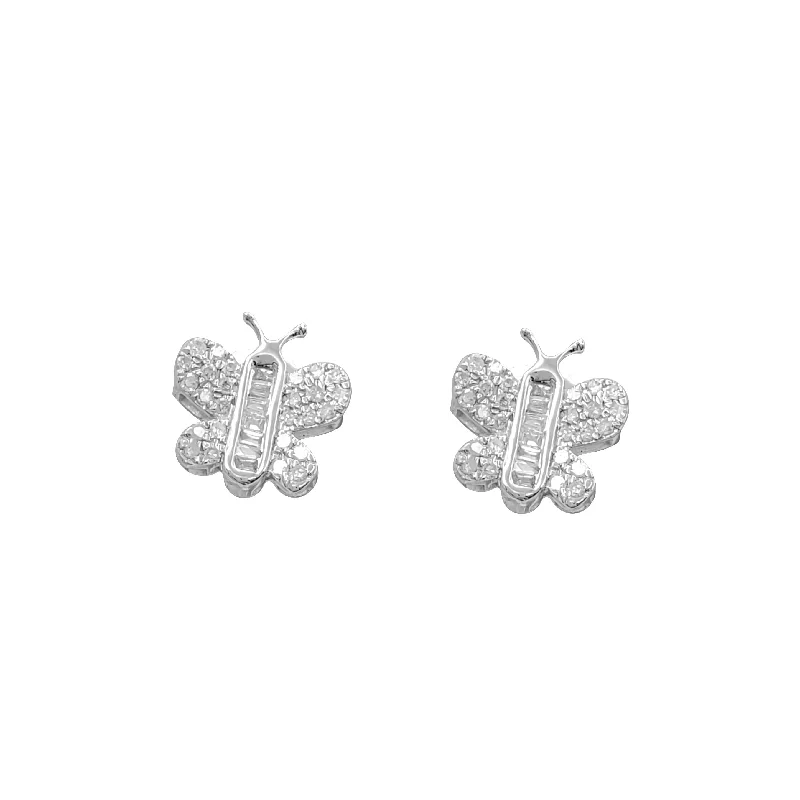 round diamond earrings for women-Screw Back Earring Butterfly White Gold (14K)