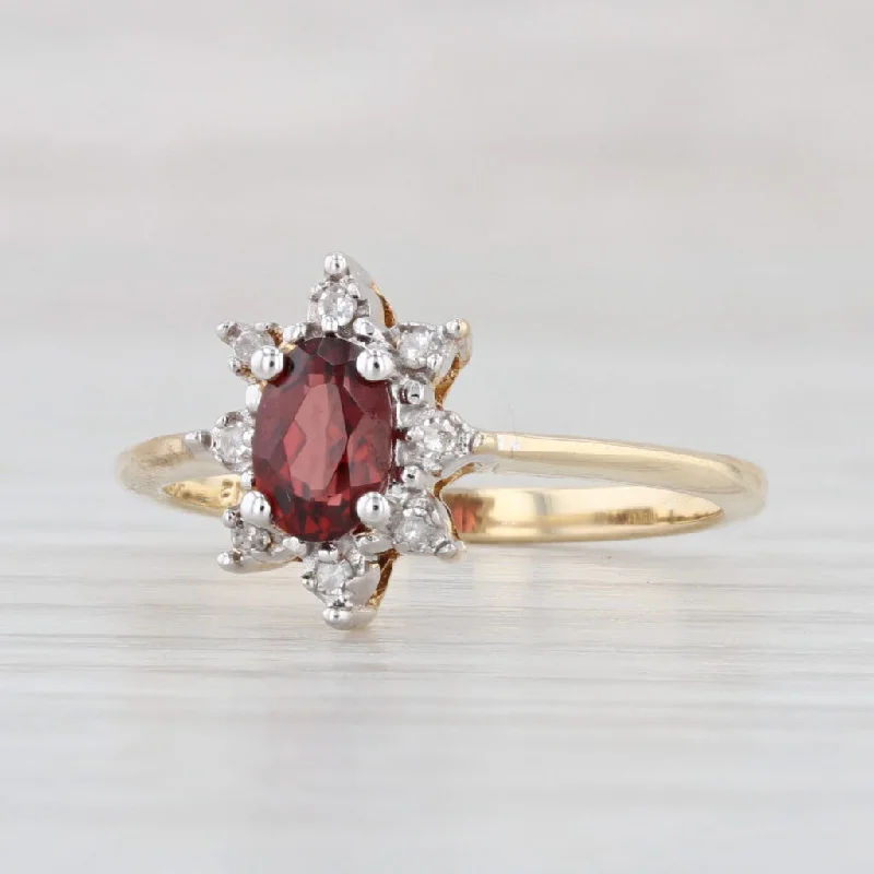 modern engagement ring styles for women-0.62ctw Garnet Diamond Halo Ring 10k Yellow Gold Size 6.5