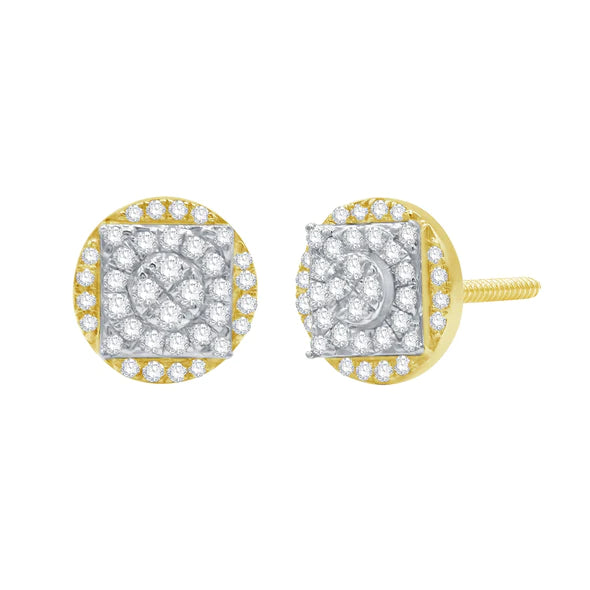 boho earrings for women-Diamond Round Earring White & Yellow (14K)