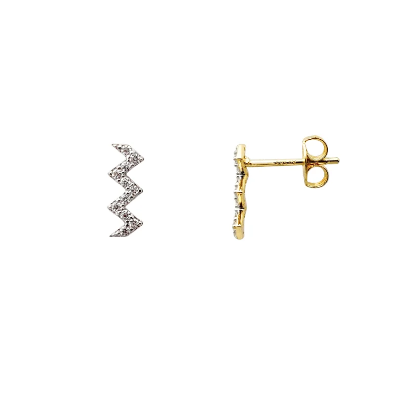 rose gold earrings for women-Icy Zig Zag Stud Earrings (14K)