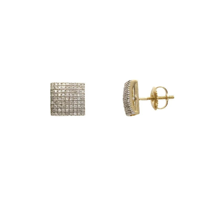 simple gold earrings for women-Diamond Iced-Out Convex Square Stud Earrings (10K)