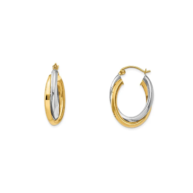 minimalist earrings for women-Two-Tone Fancy Hoops Earrings (14K)