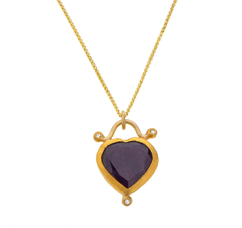 matching pendant necklaces for women-Nava Zahavi Yellow Gold Heart shaped Ruby and Diamonds Pendant Necklace