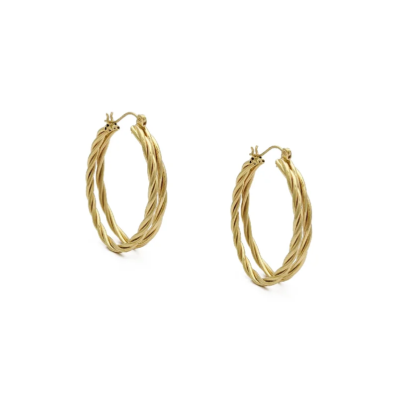 creative earrings for women-Double Twisted Oval Hoop Earrings (14K)