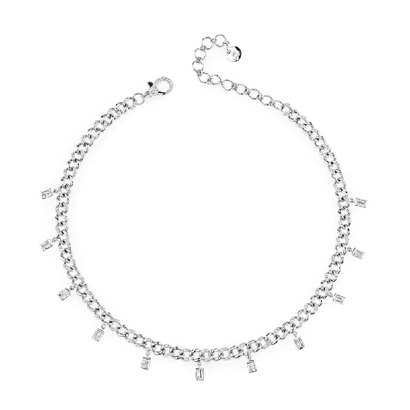 pearl ankle bracelets for women-DIAMOND BAGUETTE DROP LINK ANKLET