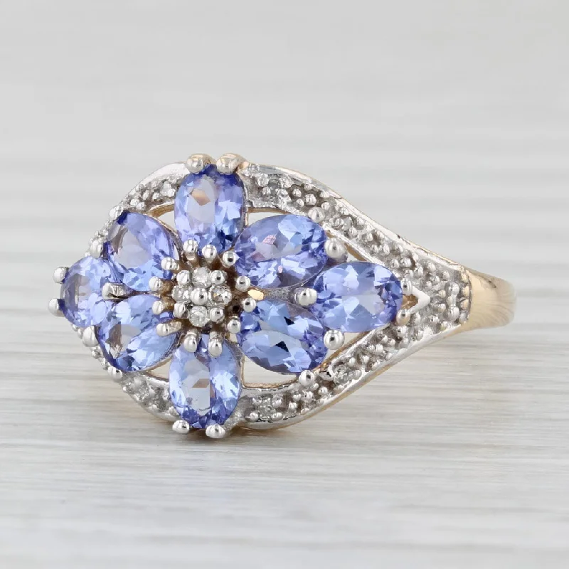 delicate engagement rings for women-1.64ctw Tanzanite Diamond Flower Cluster Ring 14k White Gold Size 6