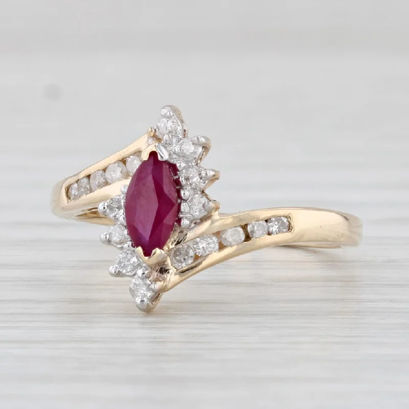 gold engagement rings for women-0.55ctw Marquise Ruby Diamond Halo Ring 10k Yellow Gold Size 6 Bypass