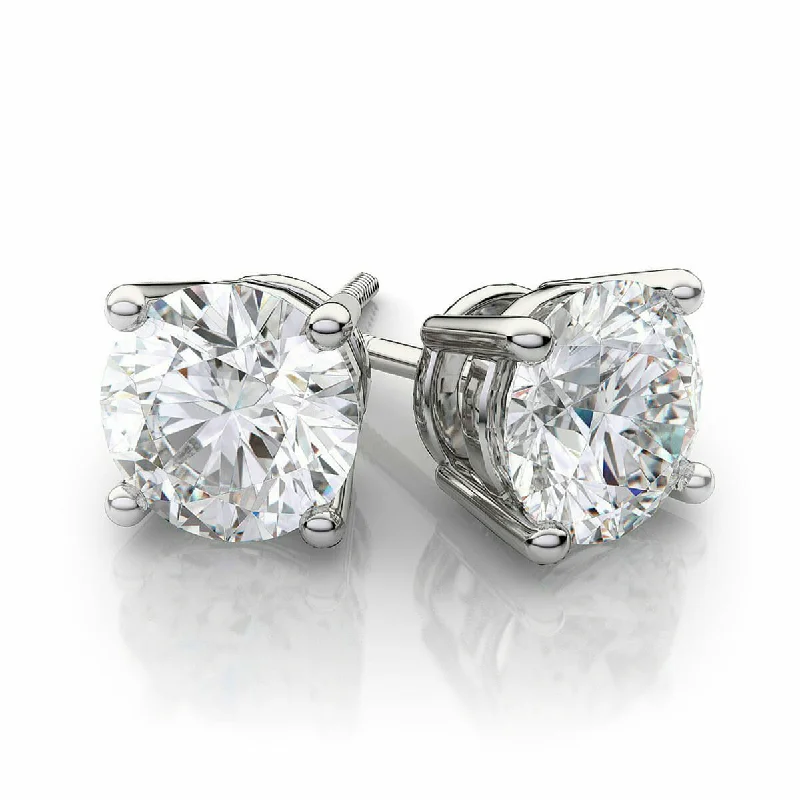 delicate earrings for women-14K White Gold Four Prong Brilliant Natural Round 2.00 CT (TW) SI Quality Diamond Stud Earrings.