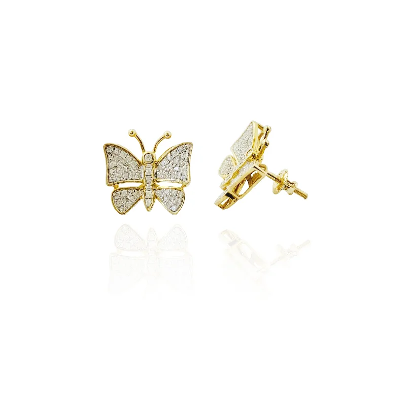 colorful earrings for women-Diamond Butterfly Earrings (10K)