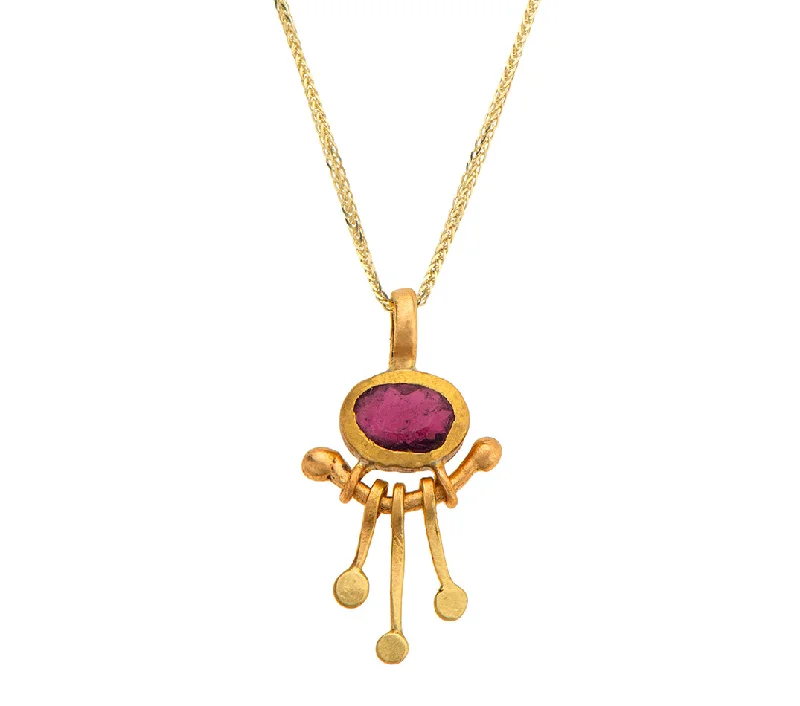 pearl necklaces for women-Nava Zahavi Yellow Gold Oval Garnet Pendant Necklace