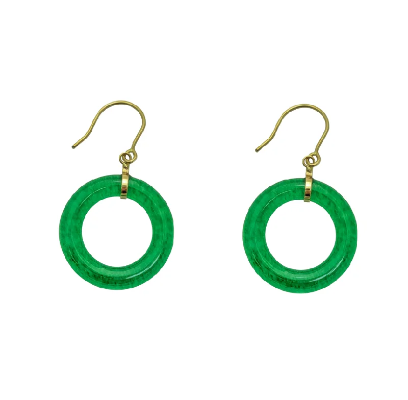 vintage drop earrings for women-Jade Disc Hoop Earring (14K)