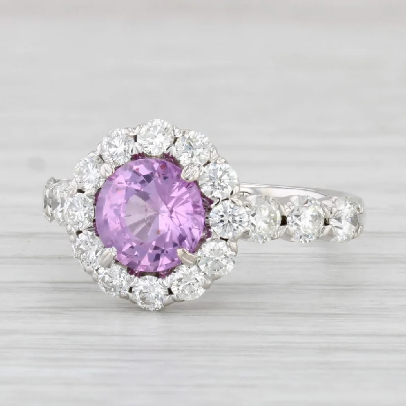 engagement rings with gemstones for women-3.14ctw Pink Sapphire Diamond Halo Ring 14k White Gold Size 6 Christopher