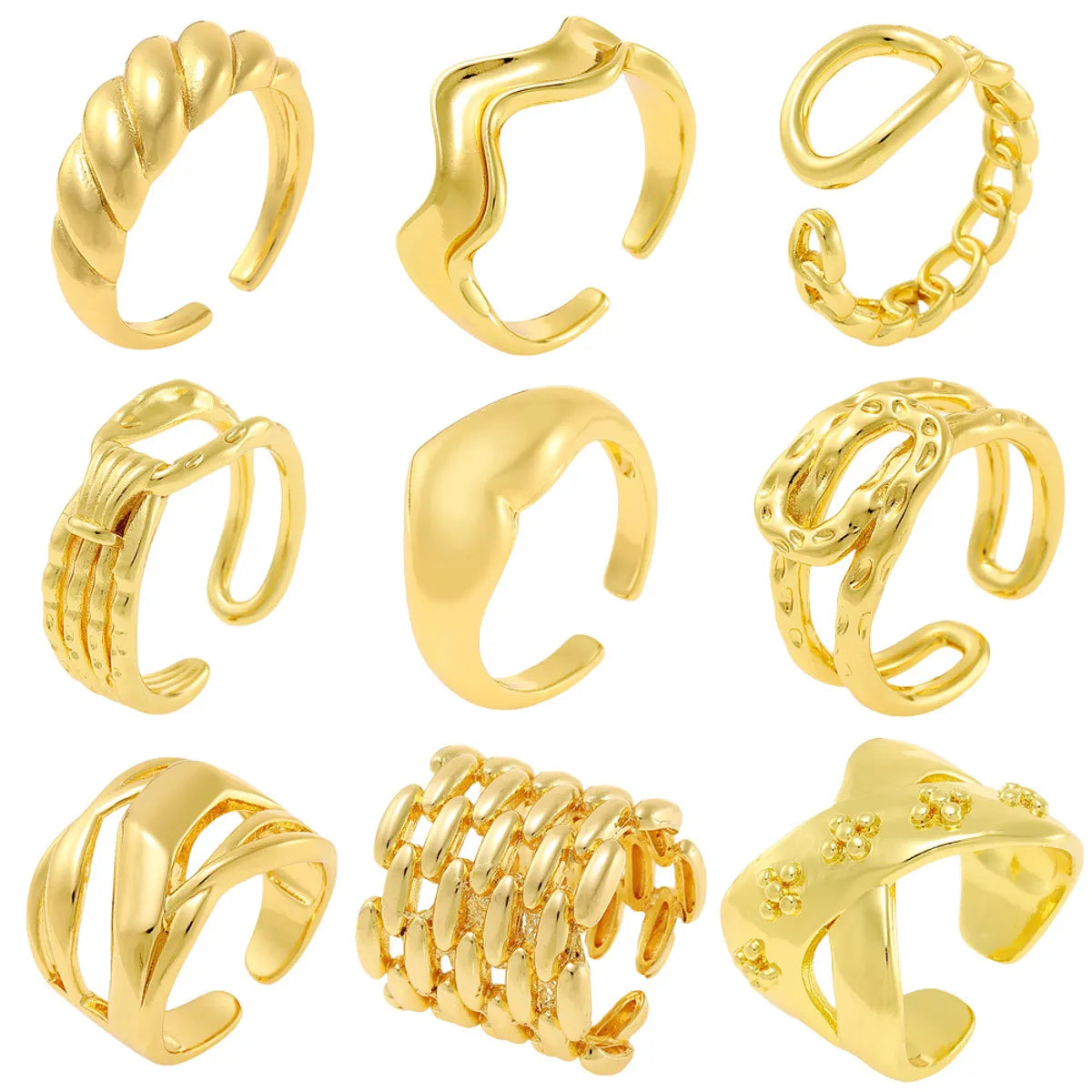 classic gold rings for women-Copper 18K Gold Plated IG Style Simple Style Plating Hollow Out Geometric Open Rings