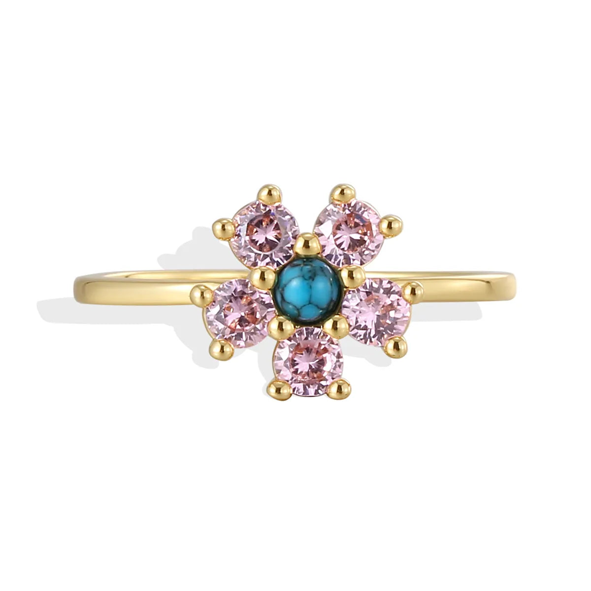 alternative wedding rings for women-Copper 18K Gold Plated Copper Plated Gold 0.03 M Vacation Shiny Plating Inlay Four Leaf Clover Rose Flower Turquoise Zircon Rings