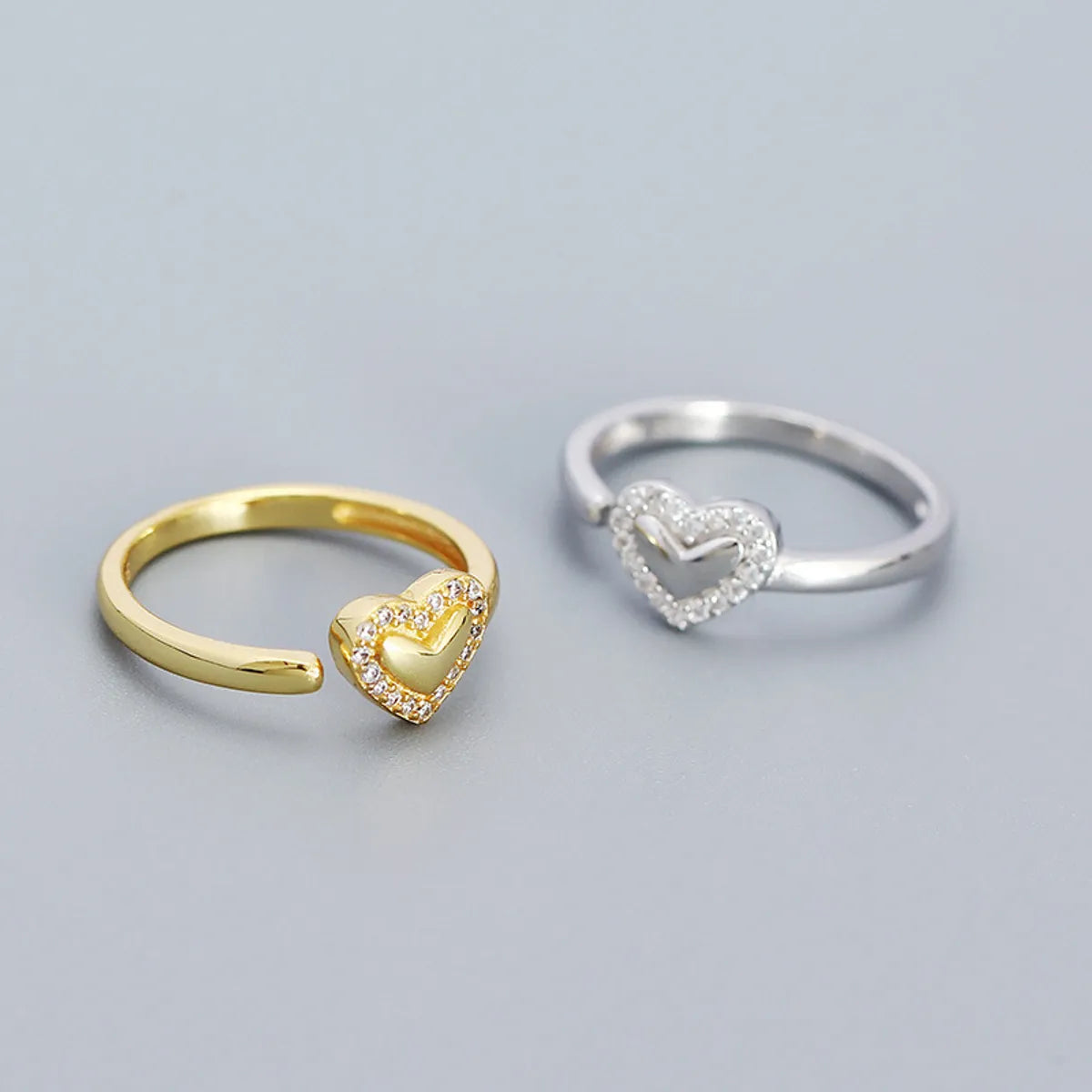 sterling silver engagement rings for women-Sterling Silver Sweet Heart Shape Plating Open Rings