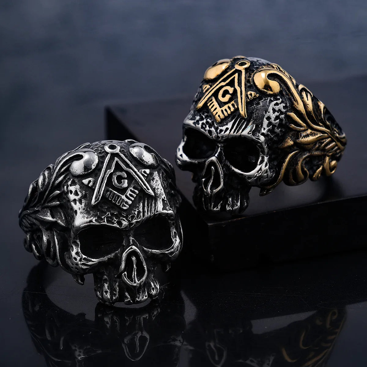 couples rings for women-Retro Punk Rhombus Skull 304 Stainless Steel Enamel Men'S Rings