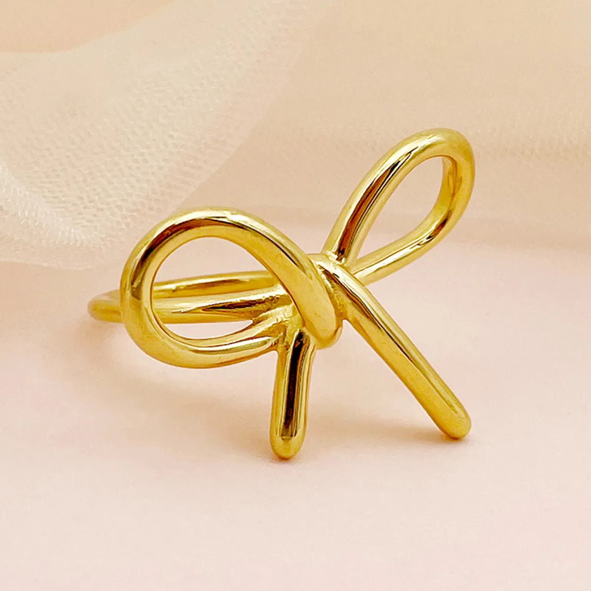 large rings for women-Streetwear Bow Knot Stainless Steel Plating Gold Plated Rings