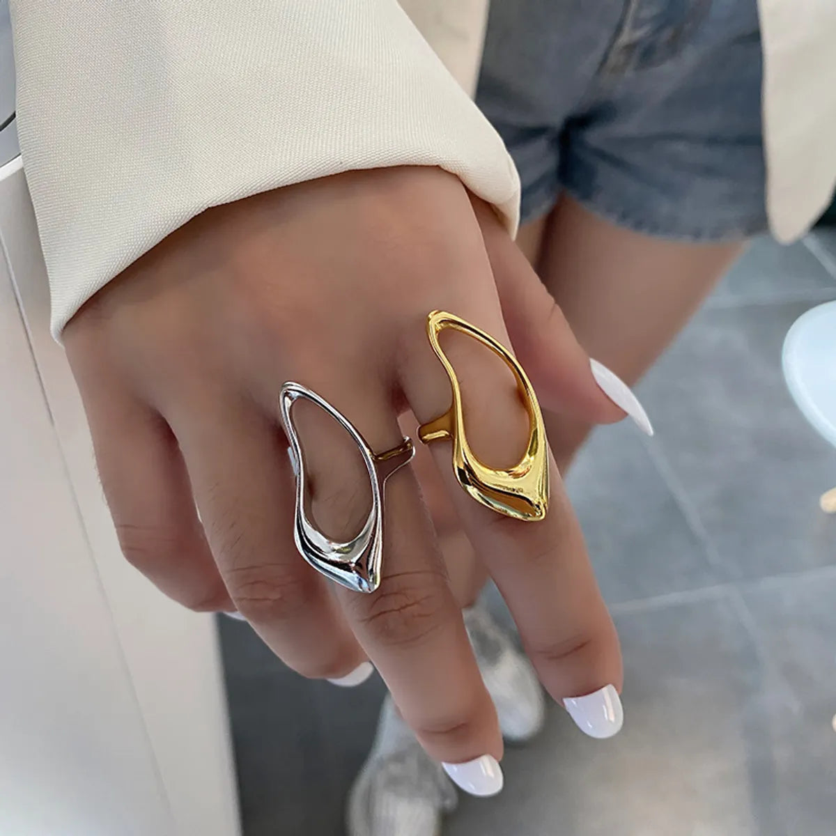 romantic gemstone rings for women-Fashion Geometric Irregular Simple Hollow Ring