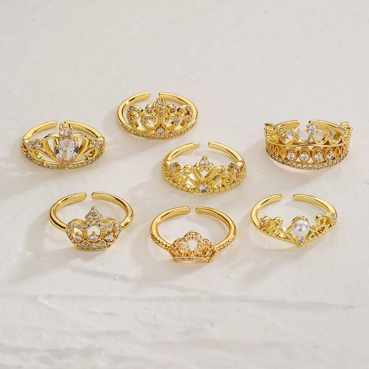 vintage-style rings for women-Classic Style Commute Crown Copper 18k Gold Plated Zircon Open Ring In Bulk