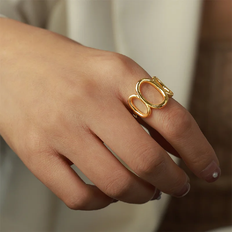 romantic rings for women-Casual Simple Style Commute Circle Oval Copper Patchwork Plating 18k Gold Plated Rings