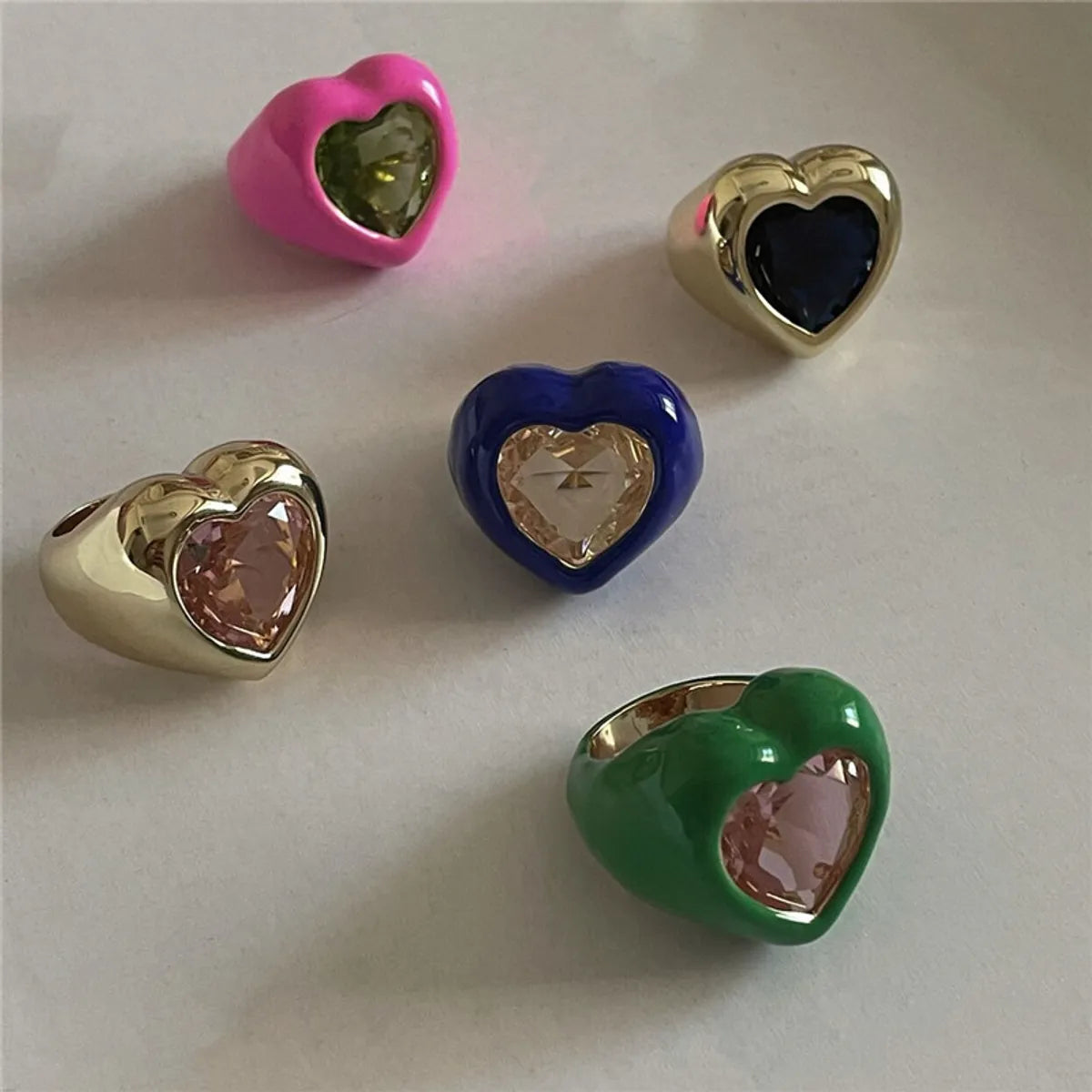 delicate rings for women-Fashion Large Gemstone Color Enamel Spray Paint Heart-shaped Ring Wholesale Gooddiy