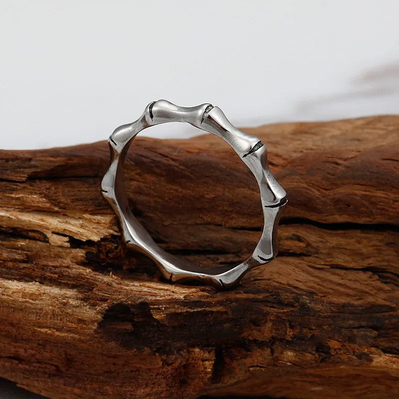 chunky rings for women-Classic Style Bamboo Titanium Steel Unisex Rings