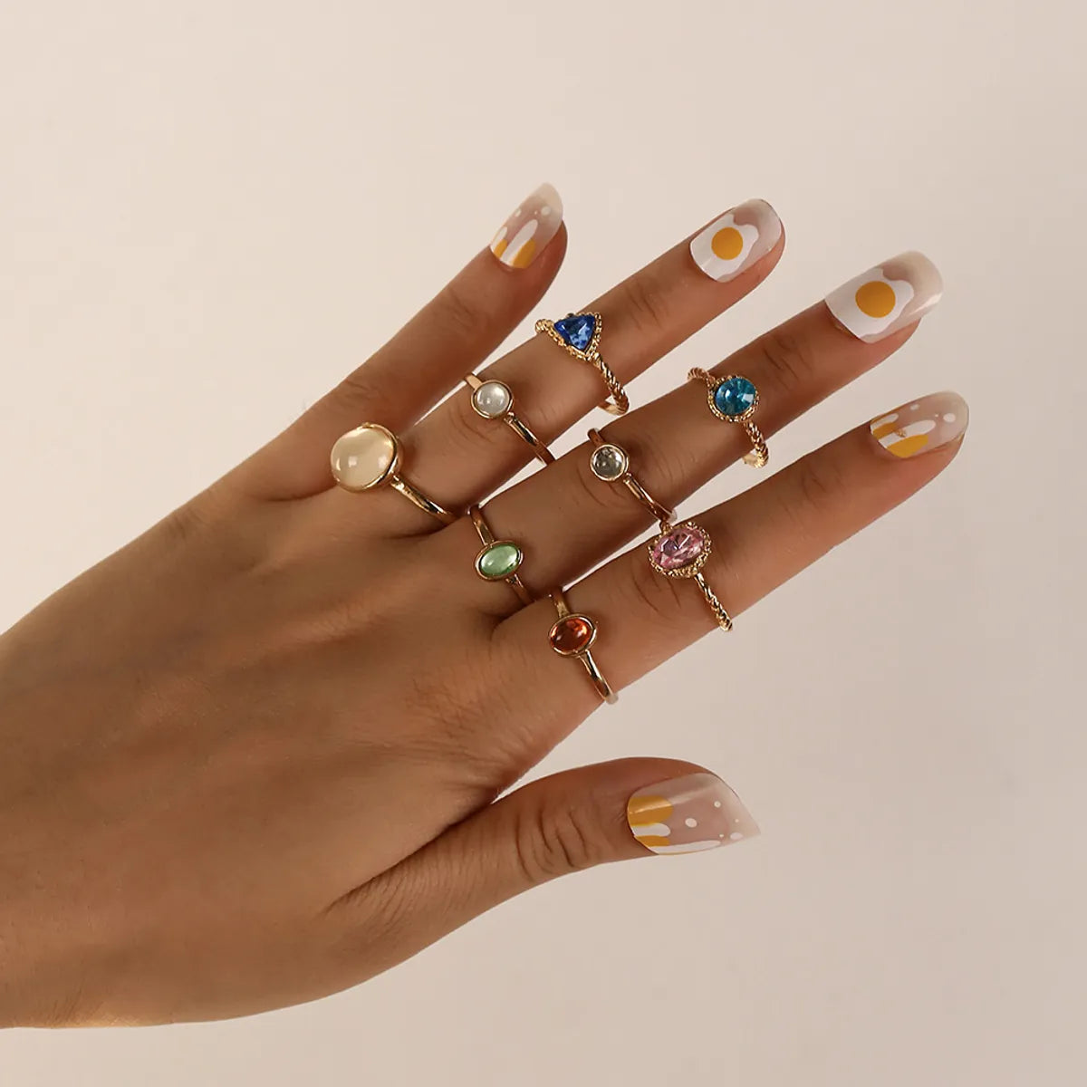 moonstone rings for women-Foreign Trade New Style Fashion Hot Sale Opal Champagne Color Multicolor Joint Ring 8 Piece Set Wholesale