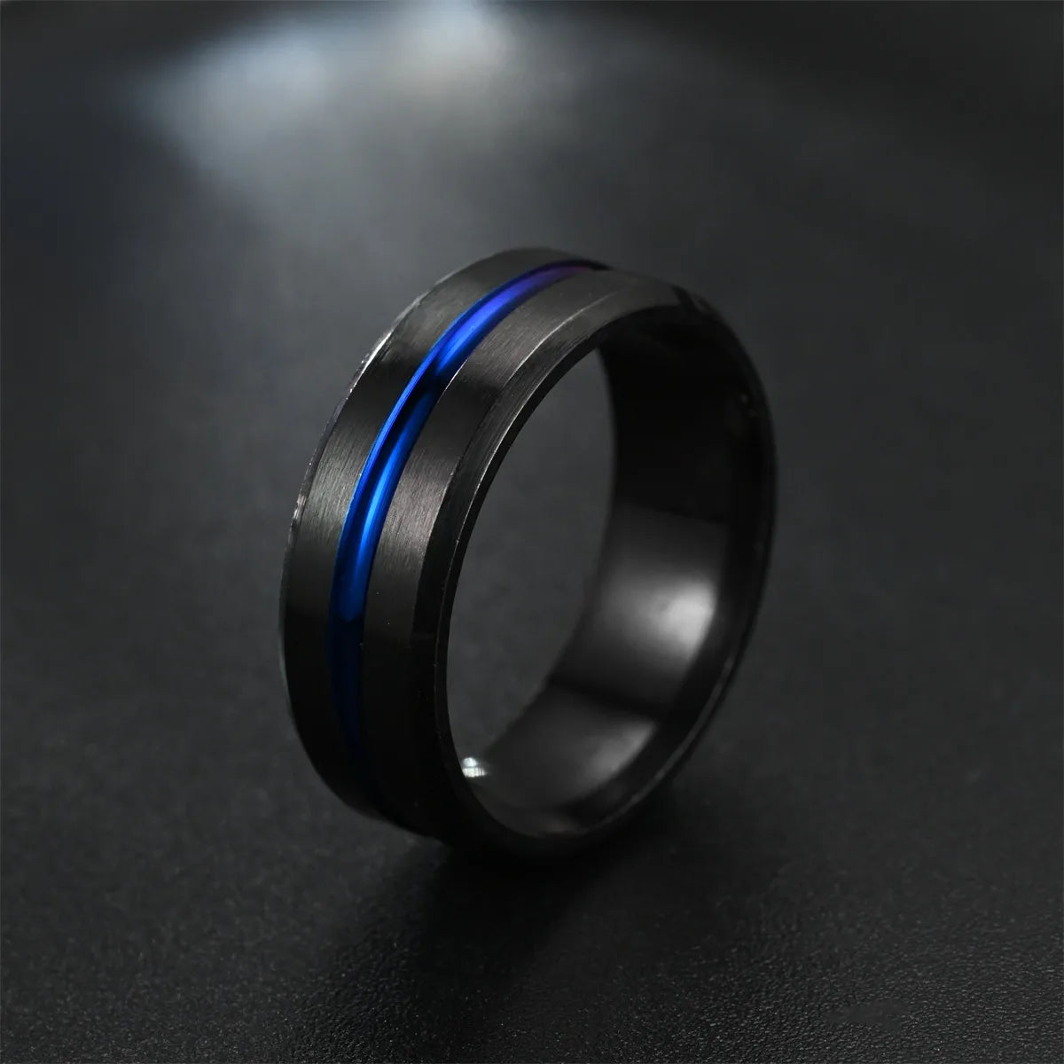 8mm Double Beveled Black with a Blue Line