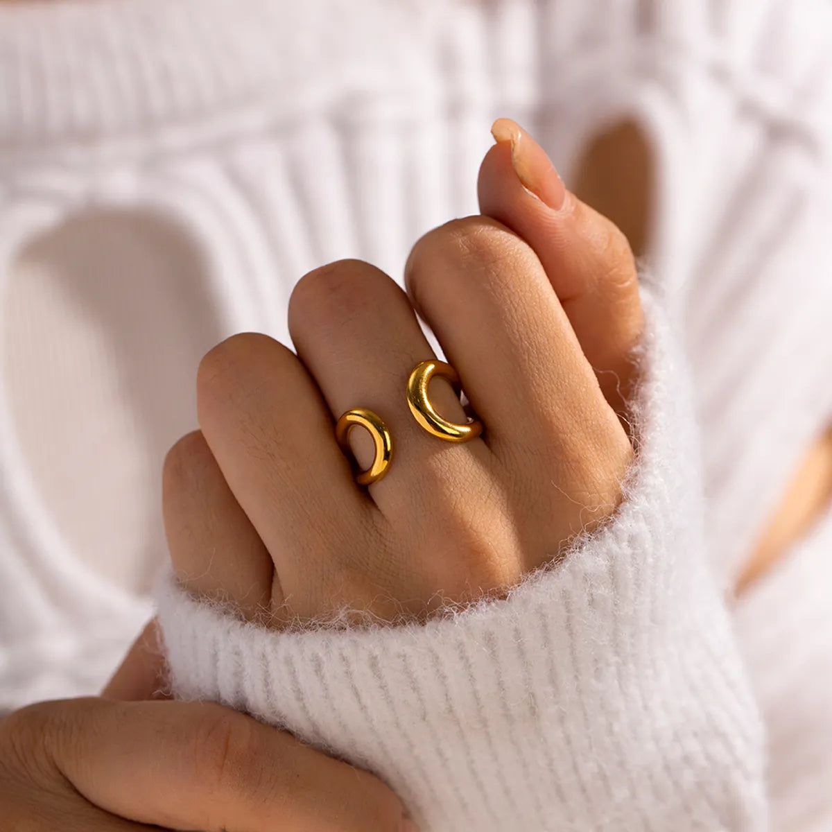 couple’s rings for women-Ig Style Asymmetrical Stainless Steel Plating 18k Gold Plated Open Rings