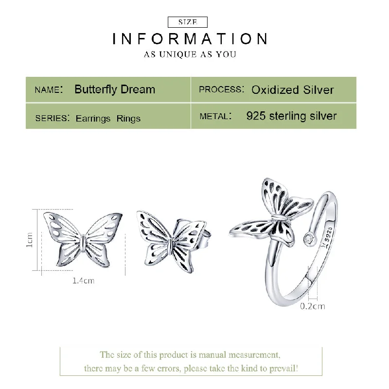 matching wedding rings for women-Casual Lady Butterfly Sterling Silver Zircon Open Rings In Bulk