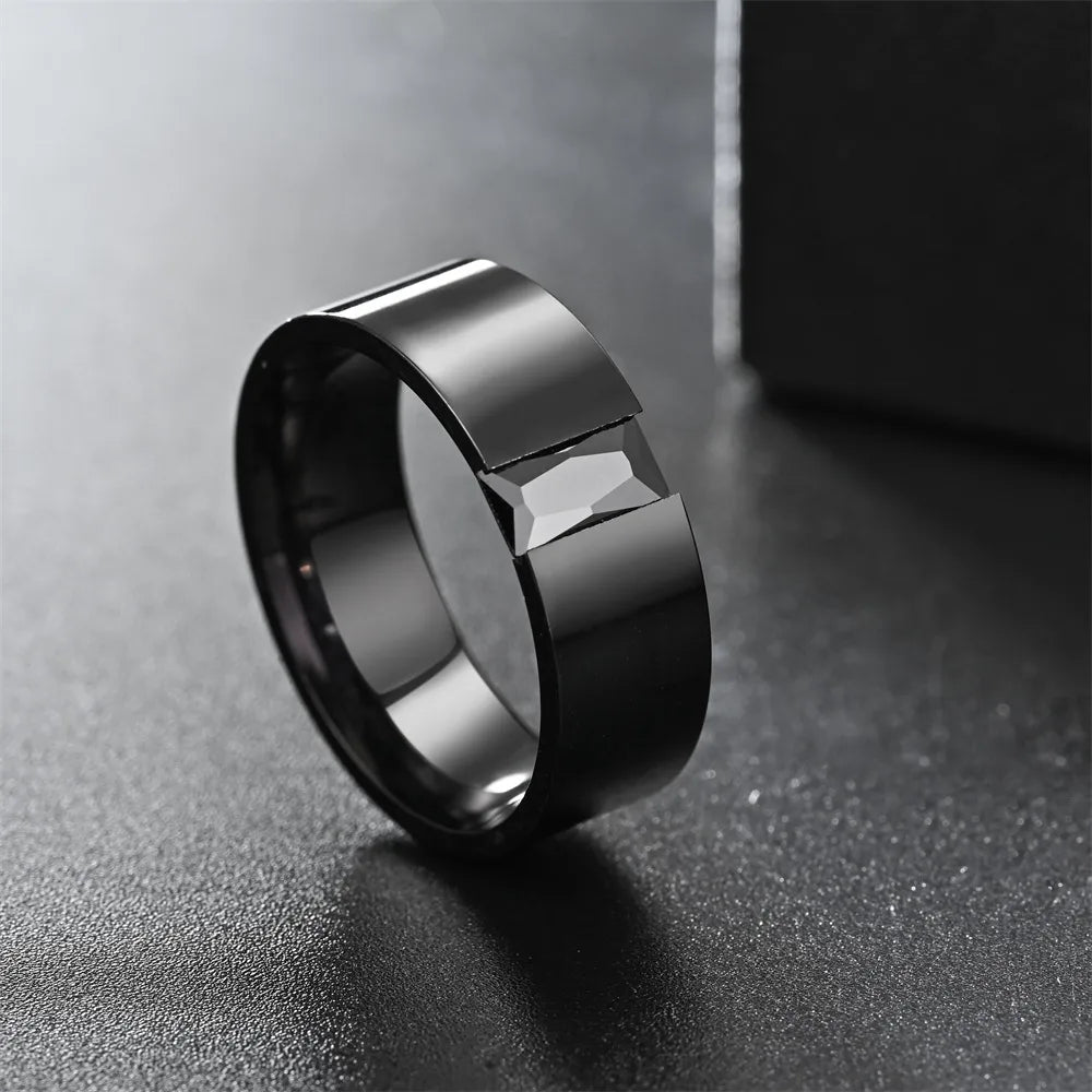 affordable rings for women-Simple Style Circle Stainless Steel Inlay Zircon Men'S Rings