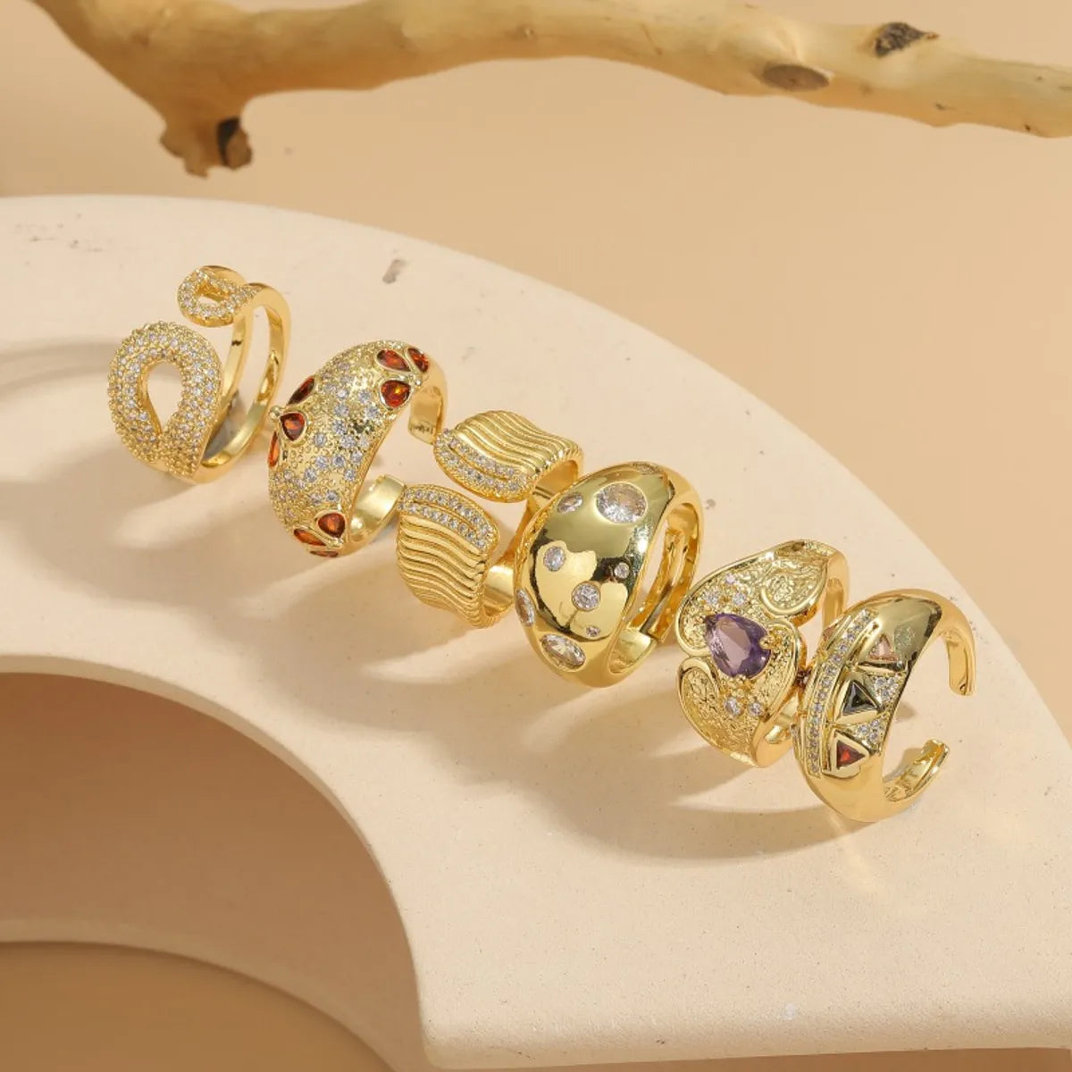 birthstone rings for women-Elegant Luxurious Heart Shape Copper Plating Inlay Zircon 14k Gold Plated Open Rings