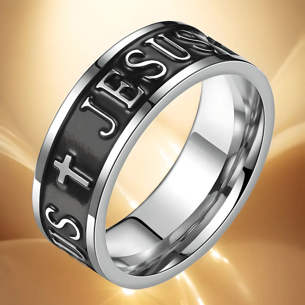 unique rings for women-Retro Cross Letter Titanium Steel Plating Men'S Rings