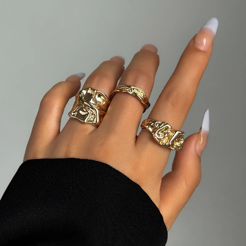 classic solitaire rings for women-Casual Vintage Style Classic Style Irregular Geometric Round Alloy Irregular Thick Alloy Women's Rings