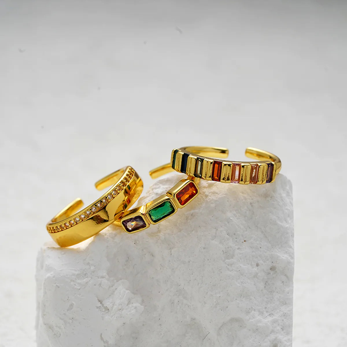 birthstone rings for women-Copper Gold Plated Simple Style Shiny Inlay Carving Rectangle Zircon Rings