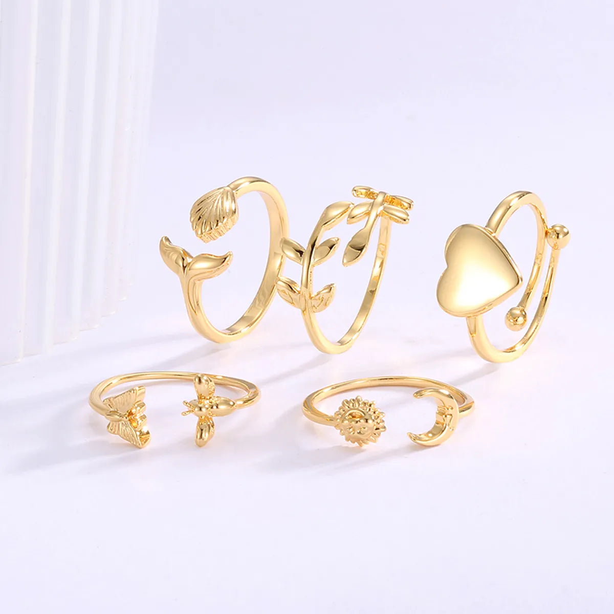 adjustable birthstone rings for women-Copper 18K Gold Plated Animal Moon Leaves Open Rings