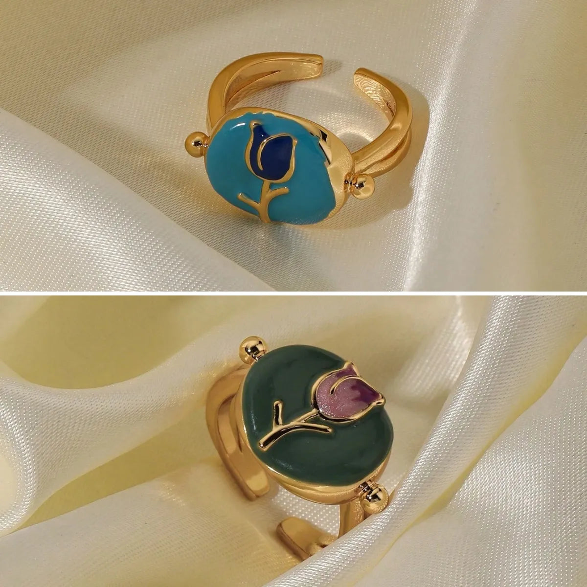 custom engraved rings for women-Wholesale Retro Sweet Rose Copper Enamel 18K Gold Plated Open Rings