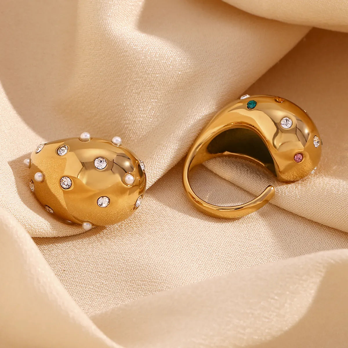 rings for women with diamonds-Ig Style Classic Style Water Droplets Stainless Steel Plating Inlay Artificial Pearls Rhinestones 18k Gold Plated Open Rings