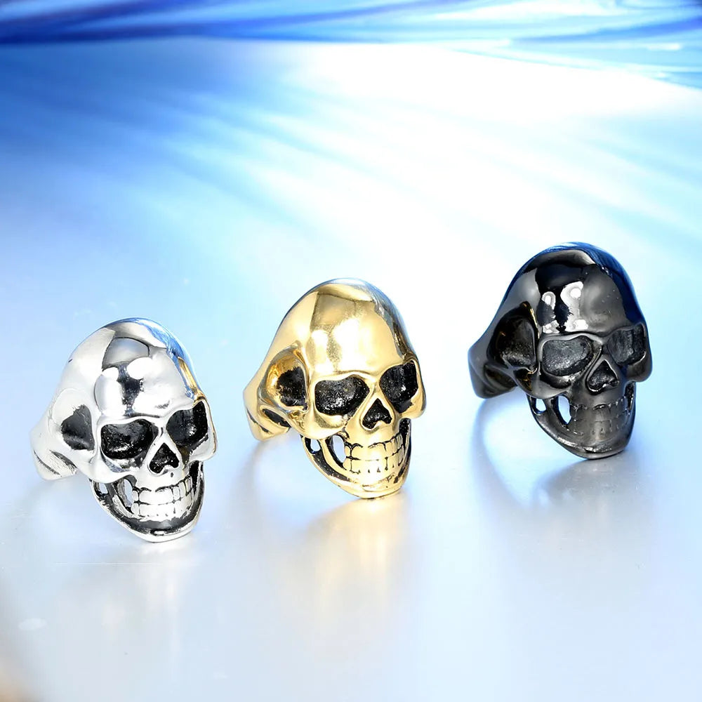 custom wedding rings for women-Hip-Hop Retro Skull Stainless Steel Polishing None 18K Gold Plated Rhodium Plated Unisex Rings