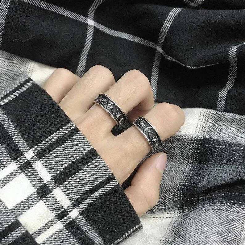 statement cocktail rings for women-Retro Star Moon Open Joint Ring Creative Index Finger Ring Men And Women Wholesale