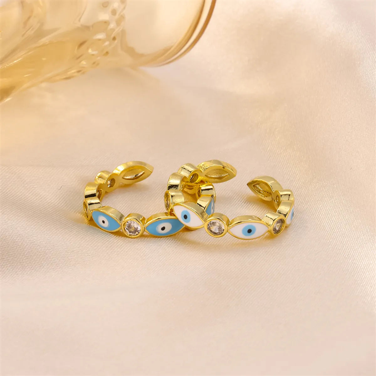 adjustable rings for women-Casual Vintage Style Cool Style Eye Stainless Steel Enamel Plating Inlay Rhinestones 18k Gold Plated Open Rings