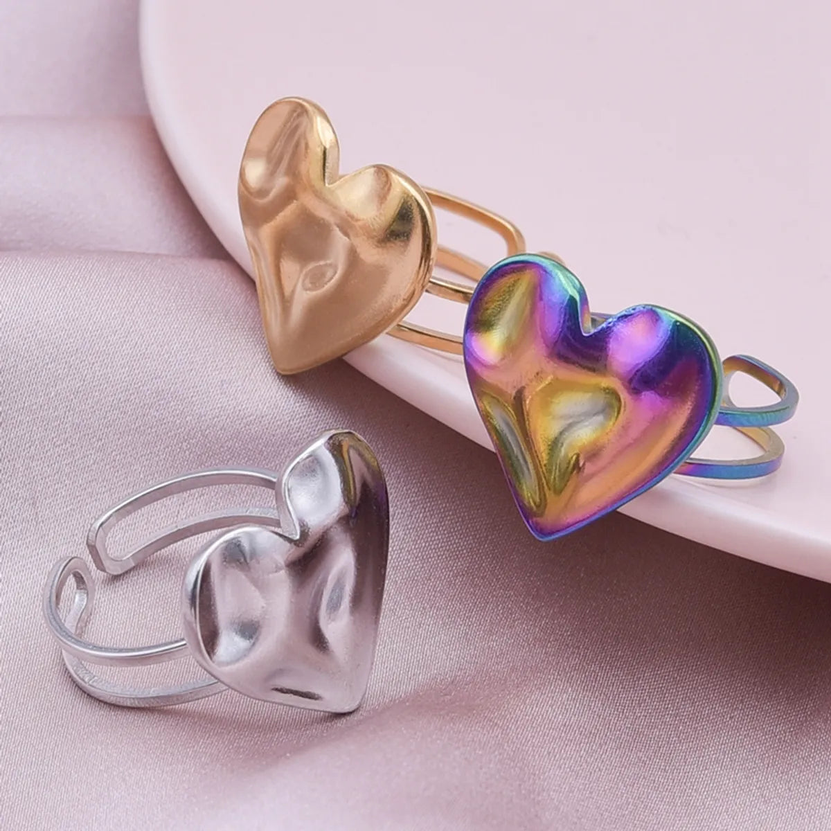 statement gemstone rings for women-Simple Style Heart Shape Stainless Steel Irregular 18k Gold Plated Open Rings